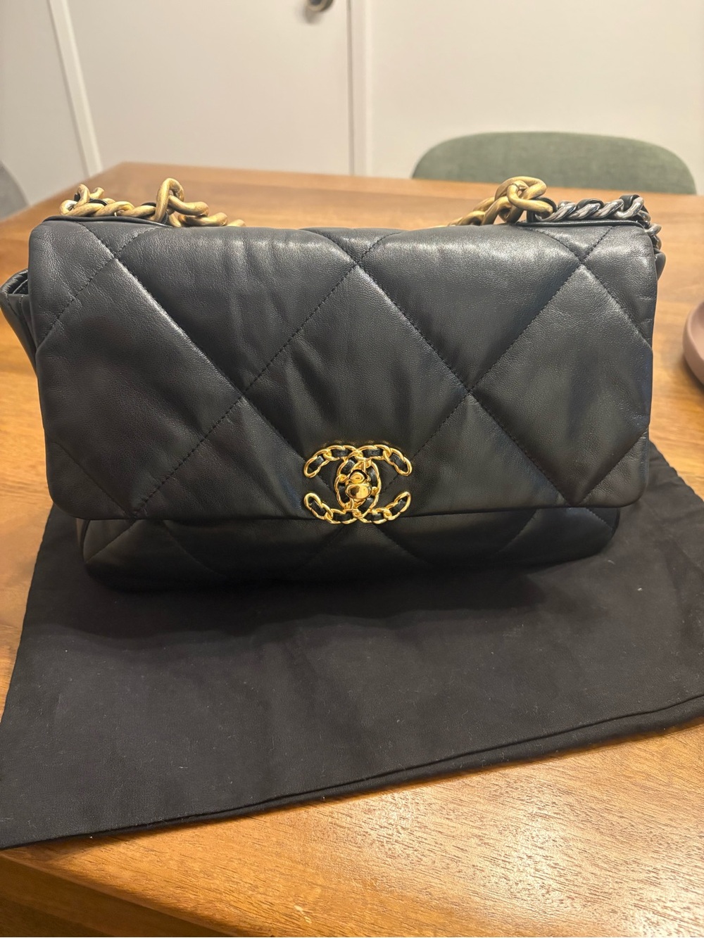 CHANEL 19 Black Quilted Shoulder Bag with Gold CC Hardware